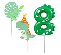 BOBOZHONG Candele di Compleanno,Candele di Compleanno con Dinosauro,Candela Numero 8,con 2 Pezzi di Cake Topper,per Ragazzi Ragazze Adulti Festa a Tema Dino Celebrazione Forniture