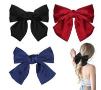 BOBOZHONG Fiocco per Capelli Grande - 3 Pezzi, Hair Bows Barrettes in Satinato Morbido con Nastro, Clip a Farfalla per Acconciature (Blu Scuro, Nero, Rosso) - Accessorio Elegante per Donne e Ragazze