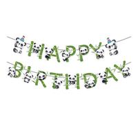 BOBOZHONG Panda Compleanni Decorazione,Banner Happy Birthday Panda,Feste a Tema Panda,Decorazioni per Feste di Panda,per Bambini Ragazzi Festa di Compleanno a Tema Baby Shower (01)