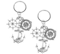 BOBOZHONG Portachiavi Ancora,2 pezzi portachiavi a forma di ancora,con bussola e timone,Portachiavi in Metallo Argentato,per Tema Oceano per Bomboniere Bomboniere Decorazioni,per uomini e donne