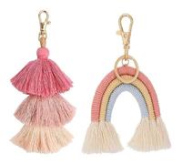 BOBOZHONG Portachiavi Arcobaleno,2 Pezzi Portachiavi Arcobaleno,Nappa Portachiavi Auto Portachiavi,Portachiavi Boho Arcobaleno,per Auto Camera Ragazze,Camera Bambini,Decorazione Zaino