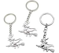 BOBOZHONG Portachiavi di Strega, 3 Pezzi Portafortuna in Metallo, Scopa Strega, Halloween Horror Punk, Regalo Per Donna Uomini Ragazza