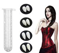 BOBOZHONG Zanne da Vampiro,4 Paia Denti da Vampiro Finte Protesi 4 Formati Personalizzate Denti da Vampiro Finte Protesi con 1 Tubo Adesivo Pellet per Cosplay Party Puntelli Festa
