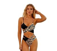 Bocabuety Costumi da Bagno Donna Costume Mare Push Up Imbottito Reggiseno Bikini Due Pezzi Halter Coordinati Sexy Abiti da Spiaggia Brasiliana Bikini Estivi Beachwear (Leopardato, L)