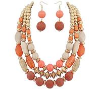 BOCAR - Set di collana a 3 strati con perline spesse e orecchini alla moda, multistrato, da donna, standard, in legno acrilico, senza pietre preziose