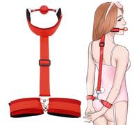 Bocca a Sfera del Gioco del Silicone per riunioni di Famiglia,Cintura da Yoga Nera con Tappo, ̣ σ Polsini in Nylon per Un Controllo Sicuro e Un Maggiore Piacere Erotico, per la Bocca-rosso