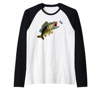 Bocca Grande Bass Che Salta per Una Libellula Maglia con Maniche Raglan
