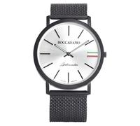 Boccadamo Orologio con cinturino mesh nero, quadrante silver e tricolore