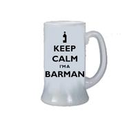 boccale bicchiere birra con scritta keep calm i'm a barman idea regalo barista