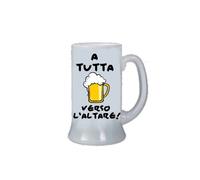 Boccale birra bicchiere uomo donna scritta a tutta birra verso l'altare sposi
