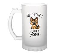 Boccale Birra con Scritta Personalizzato con Nome - Non Toccare! Pastore Tedesco Kawaii di Cattivo Umore | Vetro Temperato Satinato 470 ml con Manico, Stampa Fronte Retro | Aperitivo Bar Partita