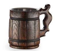 Boccale Birra Legno - in quercia - fatto a mano con sorprendente maestria e materiali di qualitŕ - foderato in metallo - Resistente - Robusto - Di Lunga Durata