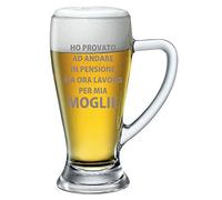 Boccale da birra 38cl Incisione SanValentino Regalo Fidanzati Innamorati divertenti pensionato Ho provato ad andare in pensione ma ora lavoro per mia moglie - Bicchiere in Vetro