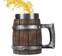 Boccale da birra, 600 ml, realizzato a mano, in legno, con design rustico, ideale per gli uomini che amano la norrena e l'estetica antica, robusto materiale in legno naturale per uso