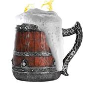 Boccale da birra a doppia parete in legno, 16,5 x 15 x 9,5 cm, realizzato a mano, manico comodo, accessorio rustico per bere birra da uomo, casa, bar, pub, feste, celebrazioni