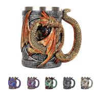 Boccale da birra con drago, in acciaio inox medievale 3D, boccale da birra vichingo, boccale da birra in metallo 3D, tazza da collezione con drago vichingo per gli amanti dei draghi