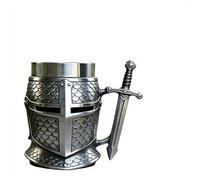 Boccale da birra con elmo cavaliere con manico a spada medievale Warrior Tankard Cup per caffè e birra, rivestimento in acciaio inox e armatura a squame di pesce, regalo unico, per uomini, papà