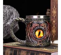 Boccale da birra con occhio di drago - Tazza da caffè grande in acciaio inossidabile, boccale da birra, regalo vichingo per uomini, amanti dei draghi, decorazione per feste da collezione(Red)