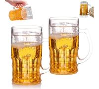 Boccale da birra divertente a doppio strato da 450 ml, boccale da birra finto con manico, liquido di birra simulato che scorre all'interno del boccale da birra, boccale da birra realistico in plastica