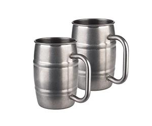 Boccale da birra in acciaio inox anticato, set da 2 pezzi, 0,5 litri