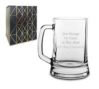 Boccale da birra in vetro inciso personalizzato, Personalizza con qualsiasi messaggio per ogni occasione, Stilizzato con una varietà di caratteri, Inciso al laser, Confezione regalo inclusa