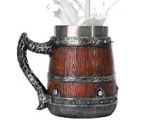 Boccale da birra, tazza da birra a doppia parete, in acciaio inox, stile retrò, barile in legno simulato, 550 ml, grandi tazze per bere birra, succhi di frutta, latte, caffè, birra, whisky, cocktail
