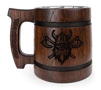 Boccale da birra vichingo da uomo 0,6 litri realizzato a mano in legno di quercia in acciaio inox design autentico regalo san valentino per lui e lei regalo di compleanno regalo per la festa del papà