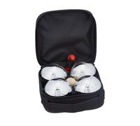 Relaxdays Set di Bocce da Gioco, 4 Sfere in Metallo, Boccino e Misuratore di Distanza, Custodia Robusta, Argentato Nero, Nylon
