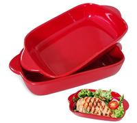 Bocguy 2 pezzi Casseruola in ceramica, 23 x 13 cm, Casseruola rettangolare piccola con manico, Per lasagne, tiramisù e sformati (rosso), BGY-016