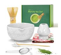 Bocguy 7 Pezzi Bianco Matcha Kit, Matcha Set per Cerimonia, Ciotola Chawan in Ceramica cceccuccio, Frusta e Accessori, Set da Tè Matcha Tradizionale per Latte (Bianco)