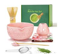 Bocguy 7 Pezzi Rosa Matcha Kit, Matcha Set per Cerimonia, Ciotola Chawan in Ceramica cceccuccio, Frusta e Accessori, Set da Tè Matcha Tradizionale per Latte (Rosa)
