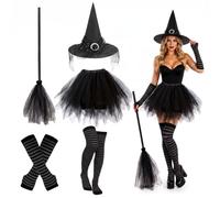Bocguy Costume da Strega Donna 5PZ, Cappello, Scopa, in Tulle, Cosplay