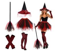Bocguy Costume da Strega Donna 5PZ, Cappello, Scopa, in Tulle, Cosplay