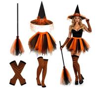 Bocguy Costume da Strega Donna 5PZ, Cappello, Scopa, in Tulle, Cosplay
