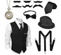 Bocguy Costume Da Uomo Anni '20, Costume Da Mafia, Accessori Anni '20, Bretelle Da Uomo, Costumes Decorativo Carnevale Da Peakyblinder con Gilet e Vari Accessori Per Carnevale - M