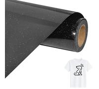 Bocguy Vinile Termoadesivo Glitter Nero, 30.5 CM X 305 CM Rotoli di Glitter HTV Termovinile Facile da Tagliare & Diserbare, Vinile Termoadesivo per Tessuti, Cricut & Cammeo (Glitter Nero)