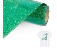 Bocguy Vinile Termoadesivo Glitter Verde, 30.5 CM X 305 CM Rotoli di Glitter HTV Termovinile Facile da Tagliare & Diserbare, Vinile Termoadesivo per Tessuti, Cri-Cut & Cammeo (Glitter Verde)