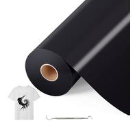 Bocguy Vinile Termoadesivo per Tessuti Nero, 30.5 CM X 10 M Rotoli di Vinile Trasferimento Termico con Gancio, Termovinile per Cricut e Cammeo (Nero)