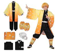 Bocguy Zenitsu Cosplay, Zenitsu Agatsuma Anime Cosplay Costume, Costume Anime da Uomo, Personaggio Anime per Adulti Kimono Vestito Uniforme per Carnevale Halloween