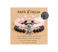 BOCHOI 2 Pezzi Bracciale Padre Figlia, Regalo Padre Figlia,100 lingue Ti amo Braccialetti Proiezione Bracciale di Ritorno a Scuola, Regalos Compleanno Natale per Papà Figlias