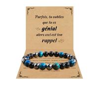 BOCHOI Bracciale per Uomo e Donna, 8mm Nero e Blu Occhio di Tigre Bracciale di Perle di Pietra Naturale Regalo per Uomo Donna Compleanno Anniversario Regalo di San Valentino