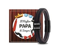 BOCHOI Regalo Festa Del Papà Bracciale Uomo Personalizzato Marrone Acciaio Inossidabile Chiusura Magnetica