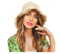 boderier Cappello di Paglia da Donna Cappello da Sole da Spiaggia Sfrangiato all'Uncinetto Pieghevole Cappello di Paglia Estivo Floppy Beach Cappelli per Le Donne, Beige, Taglia Unica