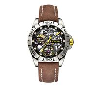 BODERRY Urban Titanium - Orologio da uomo con scheletro meccanico automatico impermeabile a carica automatica, Giallo/Marrone, Cinghia
