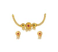 bodha Tradizionale indiano Designer placcato oro elegante etnico Thushi girocollo collana gioielli set per le donne (SJ_2980), Medium, Ottone, Zirconia cubica