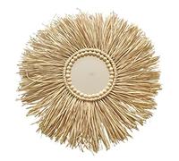 Bodhi2000 Ornamento da parete in paglia a parete fatto a mano a specchio perline di legno ornamento moderno 1