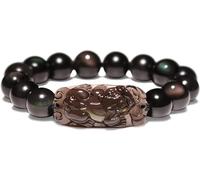 BODHIS Bracciale in Ossidiana Nera, Bracciale Chakra Spirituale in Ossidiana Dorata Naturale, amuleto Portafortuna Regolabile