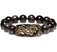 BODHIS Bracciale in Ossidiana Nera, Bracciale Chakra Spirituale in Ossidiana Dorata Naturale, amuleto Portafortuna Regolabile