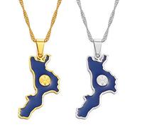 Bodmind Collane con Ciondolo Mappa,Calabria Italia Mappa Ciondolo Collane di Fascino,Gioielli Classici Hip Hop per Donne Uomini Trend Party Gift Fashion Jewelry,Oro,45Cm/17.7Inches