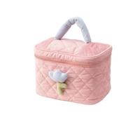 BODOBTF Borsa da viaggio da donna con fiori di tulipano grande capacità borsa cosmetica in velluto a coste borse con cerniera portatile organizer per il trucco, Borsa Secchiello Rosa, Taglia unica